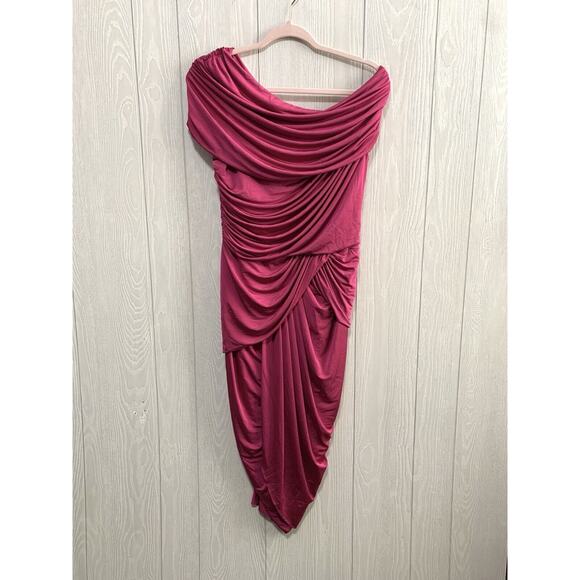 Tadashi Shoji Rose Fuschia Ruched Draped Dress Medium NWT - Picture 2 of 9